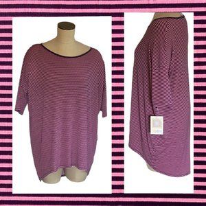 LuLaRoe Irma Shirt Medium NWT Pink Navy Blue Stripes Soft Stretchy Hi Low Hem
